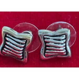 Small Square Stud Earrings Unique Ribbed Texture Gold & Silver